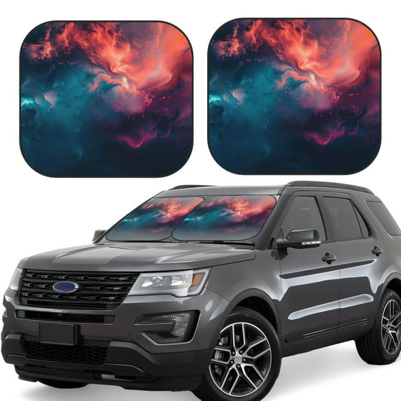 Hirioo Cosmic Paint Swirl for 2PCS Windshield Sun Shade Foldable | Front Windshield Shade for Sun, Heat and UV Rays-Small