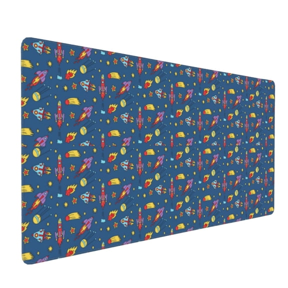 Hirioo Cosmos Rockets for Mouse Pad ,Anti-Slip Base, Durable Stitched Edges, Perfect for Gaming, Office, and Home Use,16x35.5in