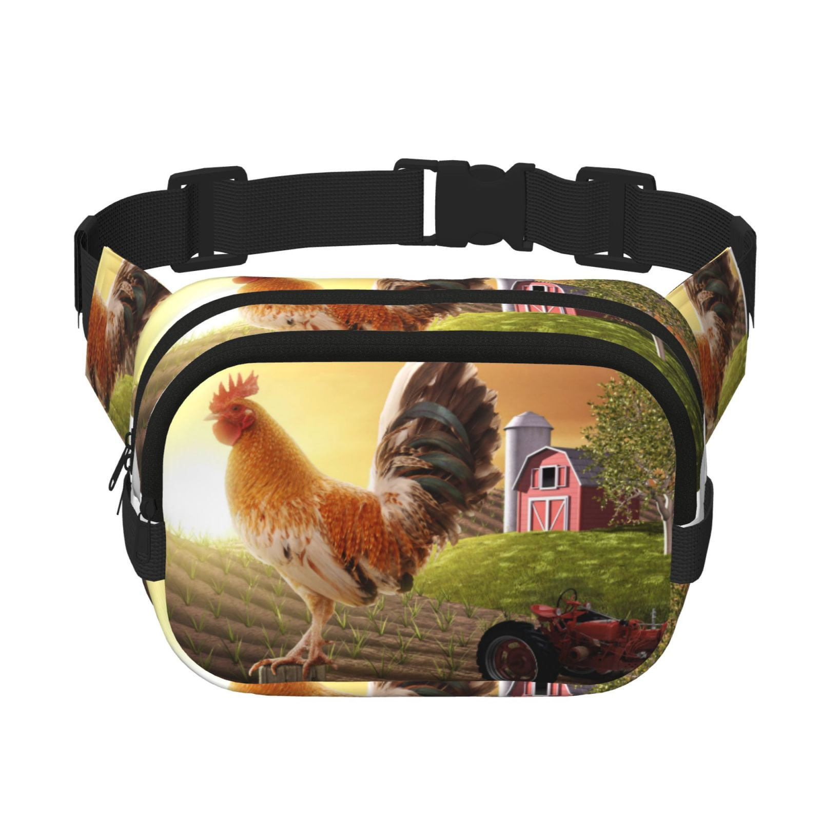 Hirioo Country Farm Morning Rooster for Double Layer Waist Bag Adjustable Fanny Pack For Travel Running Hiking