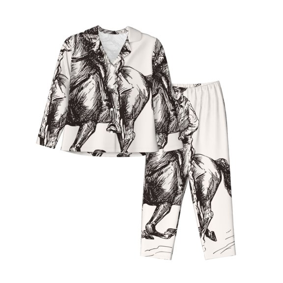 Hirioo Cowboy Ride A Horse for Women's Pajama Sets 2 Piece Pjs Women's Long-Sleeved Pajama Set Button Down Sleepwear,S-XXL-Medium