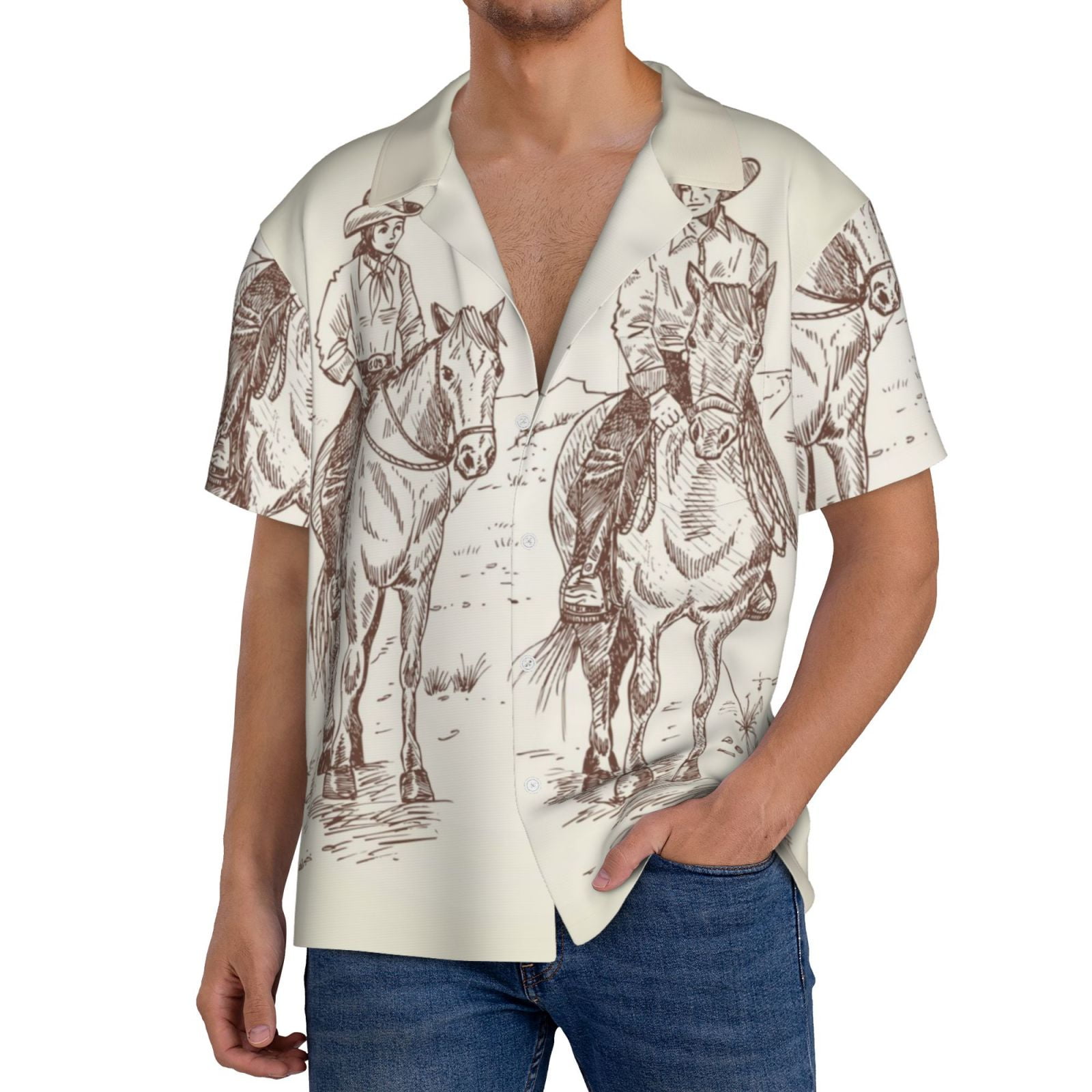 Horses Running White Clay Men's Long Sleeve Dress Shirt