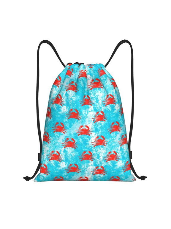 Crab Swims In The Ocean Print Drawstring Backpack Bag Sport Versatile Sports Backpack for Gym, Travel, Swimming, Beach