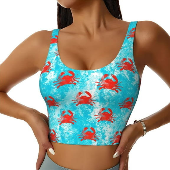 Hirioo Crab Swims In The Ocean for Women's Sports Vest with Full-Print Design, Stretchy Fabric and Removable Pads-XX-Large