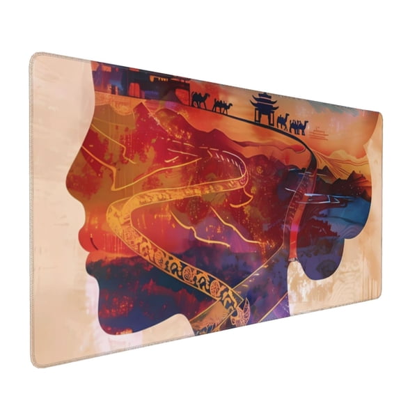 Hirioo Cultural Silhouette Journey for Mouse Pad ,Anti-Slip Base, Durable Stitched Edges, Perfect for Gaming, Office, and Home Use,16x35.5in