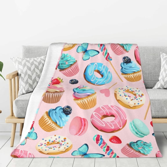 Hirioo Cupcakes and Donuts for Flannel Blanket, Cozy and Warm Throw for Bed or Couch ,Perfect for All Seasons-40"x30"