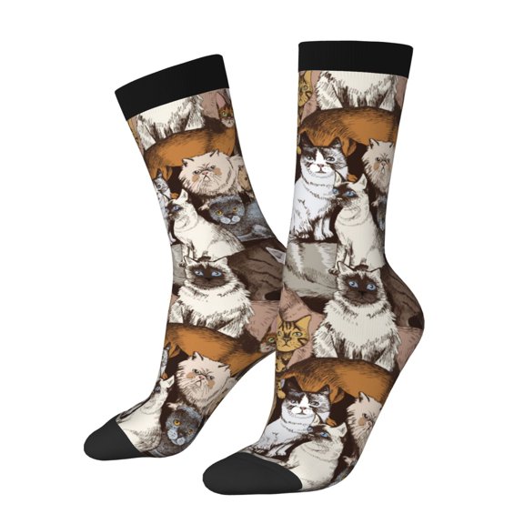 Hirioo Cut Cats Pattern Adult Middle Tube Socks Breathable Sock Non-Pilling,Contrasting Color Design