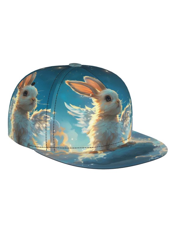 Cute Angel Winged Rabbit for Baseball Cap Men Cap Flat Brim for Men Women Teens Adjustable Baseball Cap