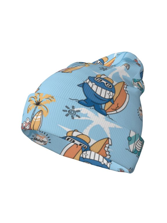 Cute Animals Surfers for Men's Knit Cuffed Beanie for Outdoor Activities Unisex