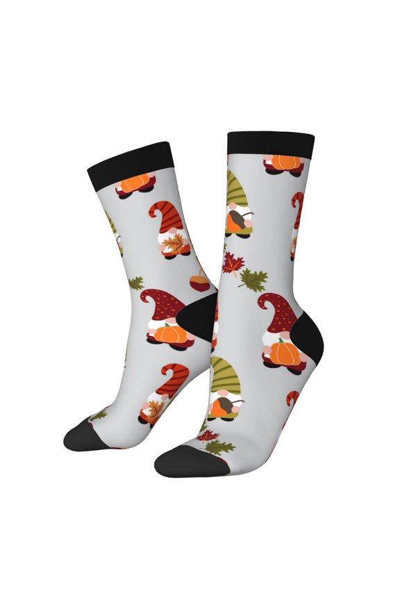 Cute Autumn Gnomes Pattern Adult Middle Tube Socks Breathable Sock Non-Pilling,Contrasting Color Design
