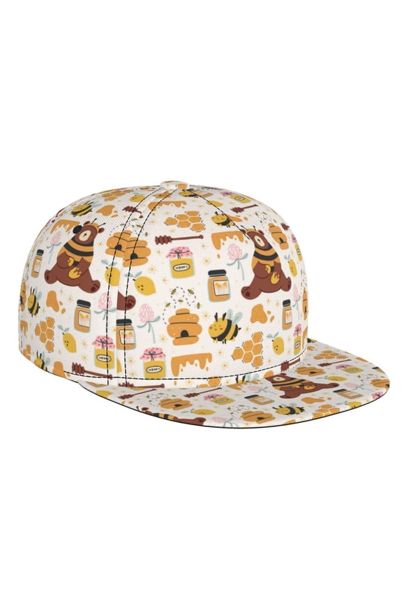 Cute Bee Honey Jar Hive Bear for Baseball Cap Men Cap Flat Brim for Men Women Teens Adjustable Baseball Cap