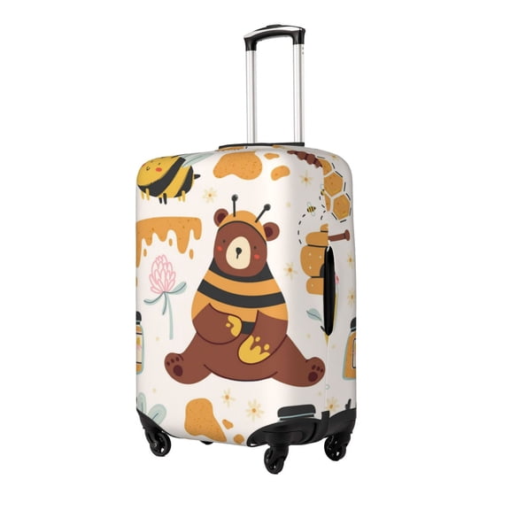Hirioo Cute Bee Honey Jar Hive Bear for Elasticity Suitcase Cover (No luggage Included) Durable Luggage Protector Fits 18-32 Inch Luggage-X-Large