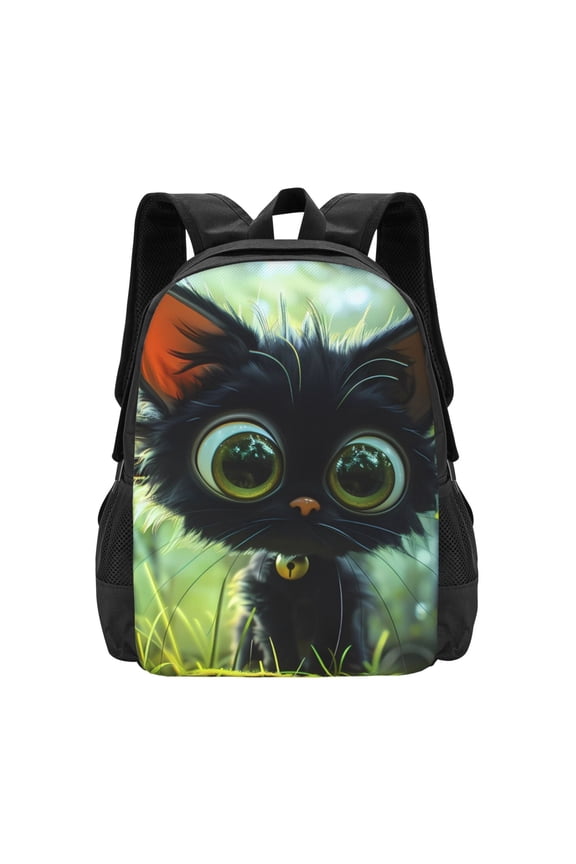 Cute Big-Eyed Black Cat for Minimalist Backpack Large Capacity Backpack Travel Backpack For School