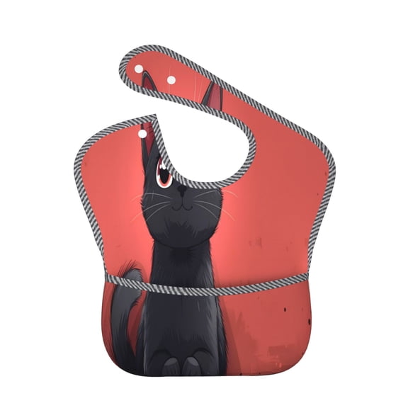 Hirioo Cute Black Kitten Cartoon for Baby Waterproof Pocket Bib Adjustable Closed for Babies Toddlers with Large Pocket 6-24Months