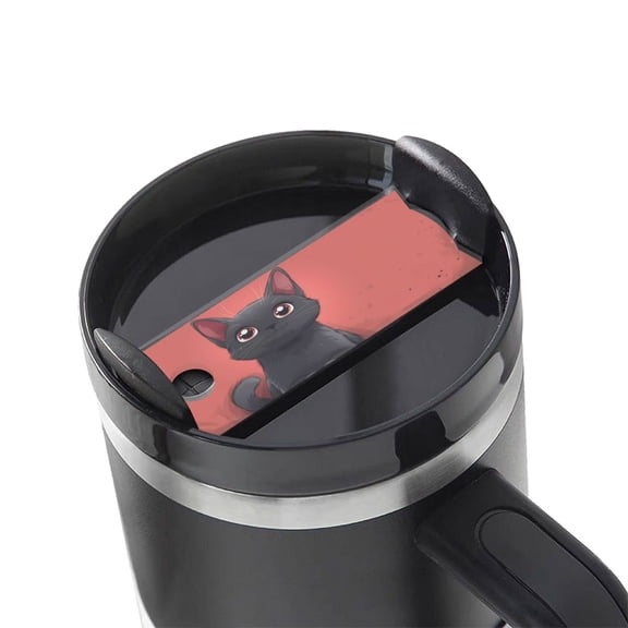 Hirioo Cute Black Kitten Cartoon for Stanley Cup Lid Nameplate Personalized Acrylic Nameplate Tumbler Lid Topper(30oz , 40oz)