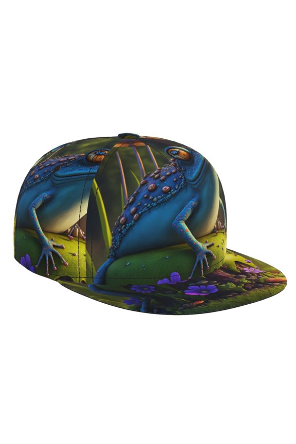 Cute Blue Frog for Baseball Cap Men Cap Flat Brim for Men Women Teens Adjustable Baseball Cap