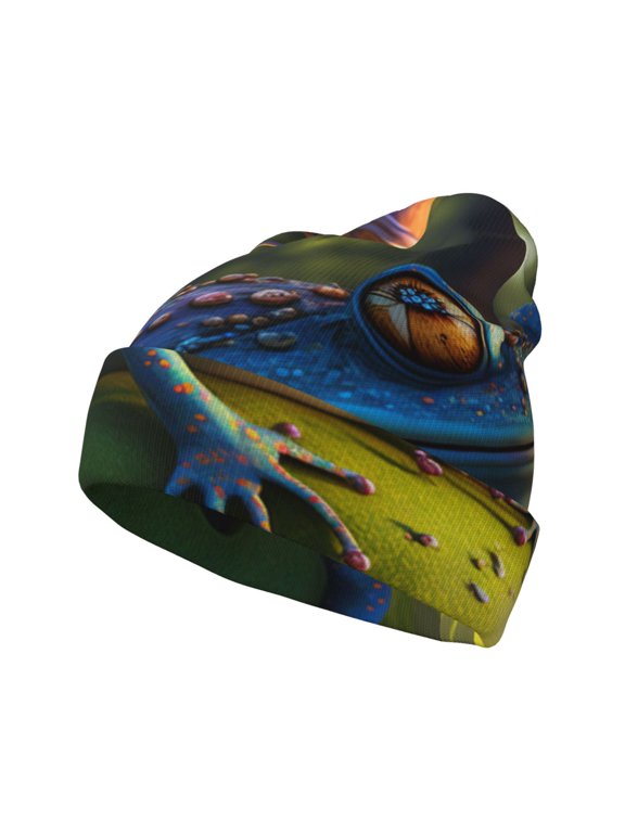 Cute Blue Frog for Men's Knit Cuffed Beanie for Outdoor Activities Unisex