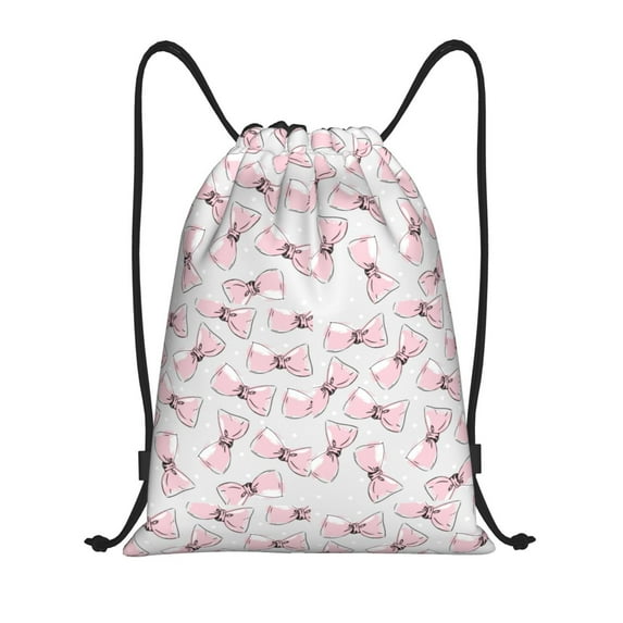 Hirioo Cute Bow Tie Print Drawstring Backpack Bag Sport Versatile Sports Backpack for Gym, Travel, Swimming, Beach