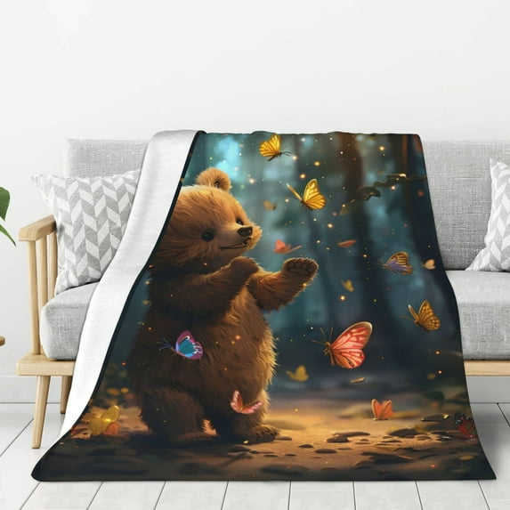 Hirioo Cute Butterfly Bear for Flannel Blanket, Cozy and Warm Throw for Bed or Couch ,Perfect for All Seasons-60"x50"