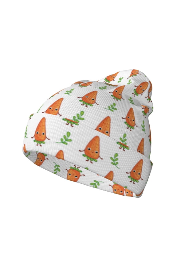 Cute Carrot Print for Men's Knit Cuffed Beanie for Outdoor Activities Unisex