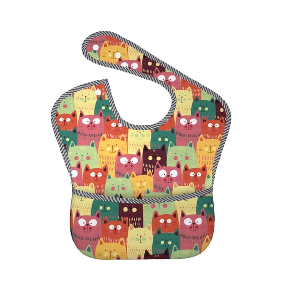 Hirioo Cute Cartoon Cat for Baby Waterproof Pocket Bib Adjustable Closed for Babies Toddlers with Large Pocket 6-24Months