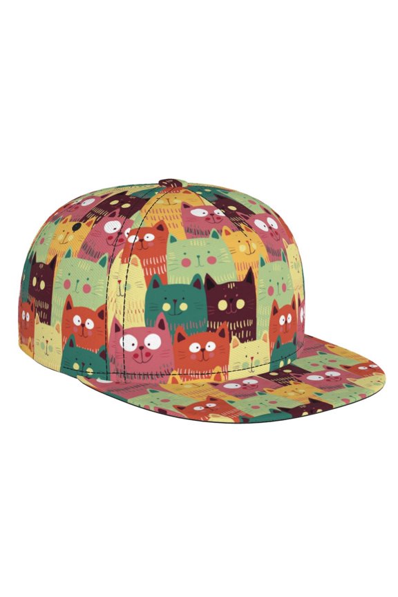 Cute Cartoon Cat for Baseball Cap Men Cap Flat Brim for Men Women Teens Adjustable Baseball Cap