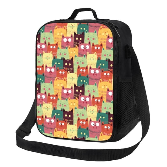 Hirioo Cute Cartoon Cat for Insulated Lunch Bag with Adjustable Shoulder Strap for Work, School, Travel and Picnics, Leakproof and Eco-Friendly