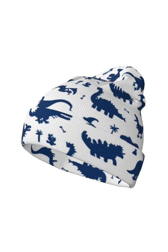 Cute Cartoon Dinosaur for Men's Knit Cuffed Beanie for Outdoor Activities Unisex
