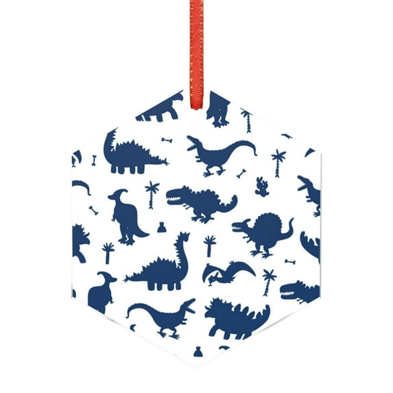 Hirioo Cute Cartoon Dinosaurs for Acrylic Christmas Pendant Hanging Christmas Tree Ornaments, Car, Home, Office Gift Decor-Hexagon