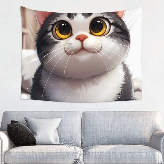 Hirioo Cute Cartoon Kitten Print Tapestry Lightweight Fabric for Bedroom Aesthetic Home Wall Dorm Dcor Living Room Decor 29x37 Inch