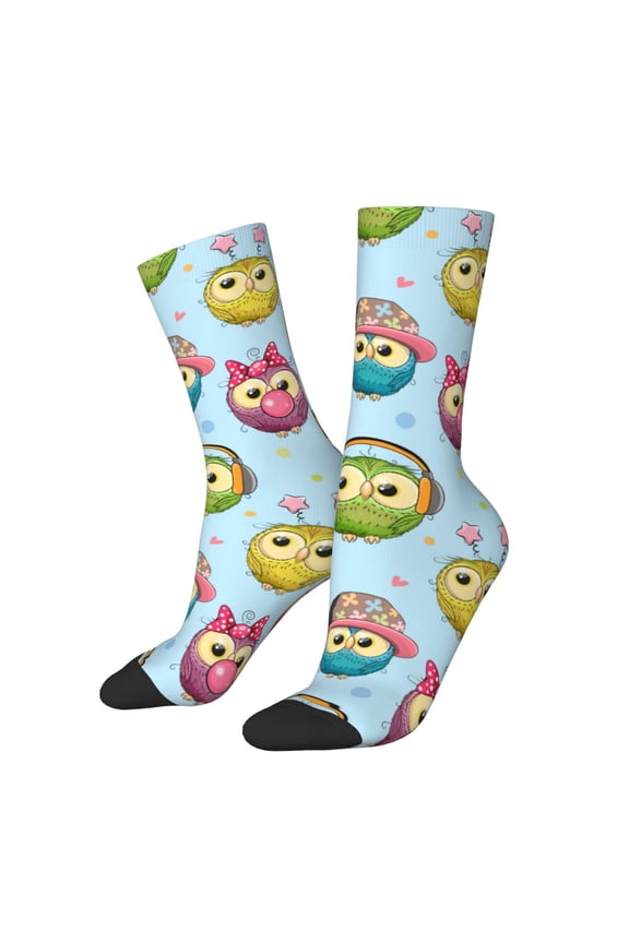 Cute Cartoon Owls 3 Pattern Adult Middle Tube Socks Breathable Sock Non-Pilling,Contrasting Color Design