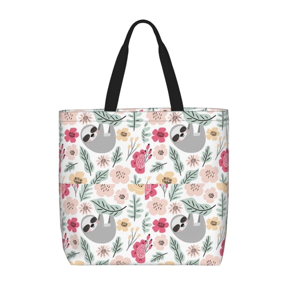 Hirioo Cute Cartoon Sloth for Tote Bag for Women, Quilted Shoulder Bag with Zipper, Large Capacity Handbags for Casual, Travel, Work