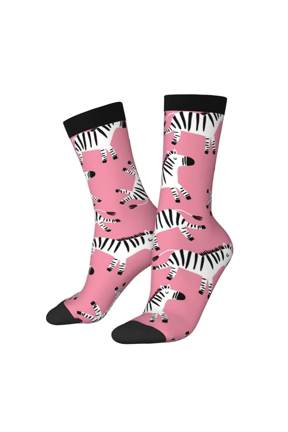 Cute Cartoon Zebra Pattern Adult Middle Tube Socks Breathable Sock Non-Pilling,Contrasting Color Design