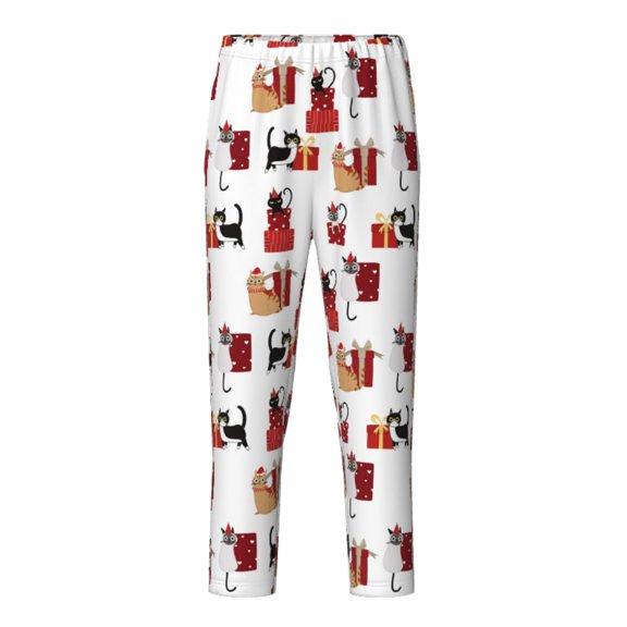 Hirioo Cute Cat And Christmas Gift for Teenagers' Pajama Pants Womens Lounge Pants with Pockets Pj Bottoms Pants for Men-Small