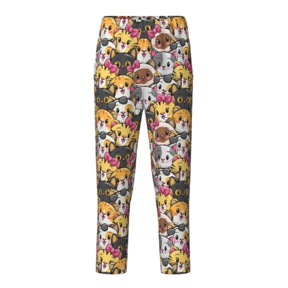 Hirioo Cute Cat Cartoon for Teenagers' Pajama Pants Womens Lounge Pants with Pockets Pj Bottoms Pants for Men-Large