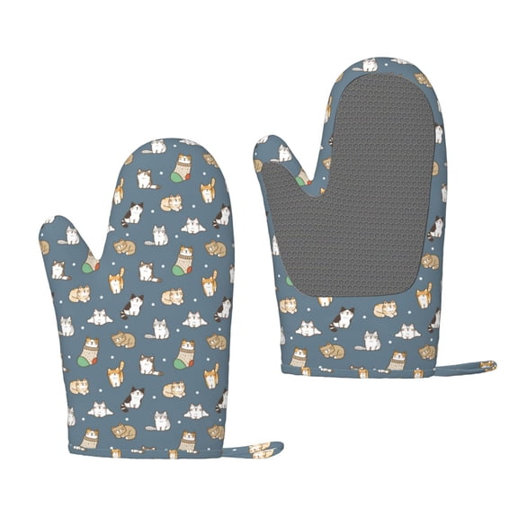 Hirioo Cute Cats And Dogs for Silicone Oven Mitts for BBQ, Baking, Cooking, Set of 2, Heat Resistant 260, Non-Slip Kitchen Essentials