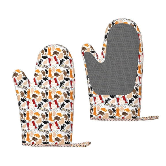 Hirioo Cute Cats for Silicone Oven Mitts for BBQ, Baking, Cooking, Set of 2, Heat Resistant 260, Non-Slip Kitchen Essentials