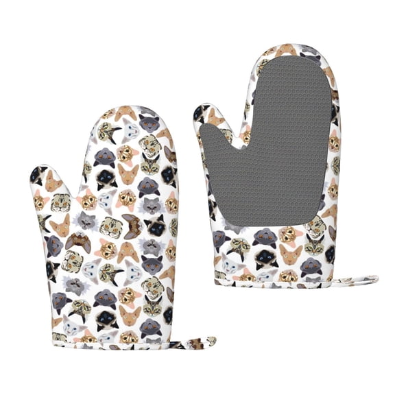 Hirioo Cute Cats for Silicone Oven Mitts for BBQ, Baking, Cooking, Set of 2, Heat Resistant 260, Non-Slip Kitchen Essentials