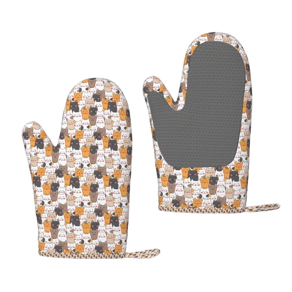 Hirioo Cute Cats for Silicone Oven Mitts for BBQ, Baking, Cooking, Set of 2, Heat Resistant 260, Non-Slip Kitchen Essentials