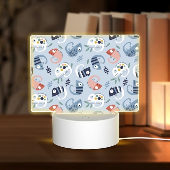 Hirioo Cute Chameleons On Blue for Rectangular Acrylic with Night Light Best Gifts for Lover Girl Mom, Valentine's Day Anniversary Birthday Wedding Present