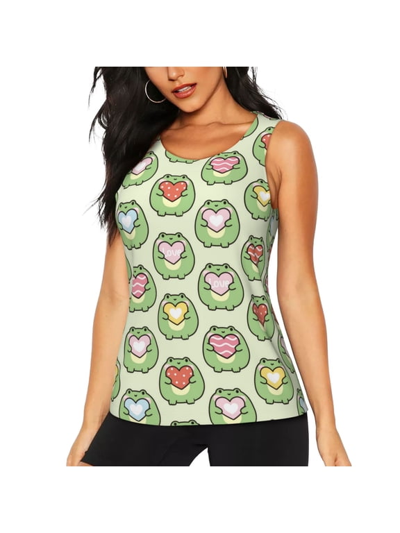 Cute Chubby Frog for Women's Workout Tank Top Sleeveless Workout Tops Athletic Gym Shirts-Medium