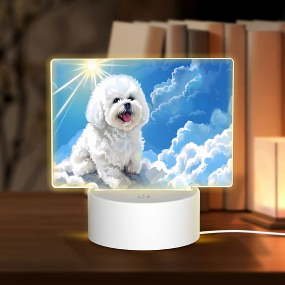 Hirioo Cute Cloud Bichon Frise for Rectangular Acrylic with Night Light Best Gifts for Lover Girl Mom, Valentine's Day Anniversary Birthday Wedding Present