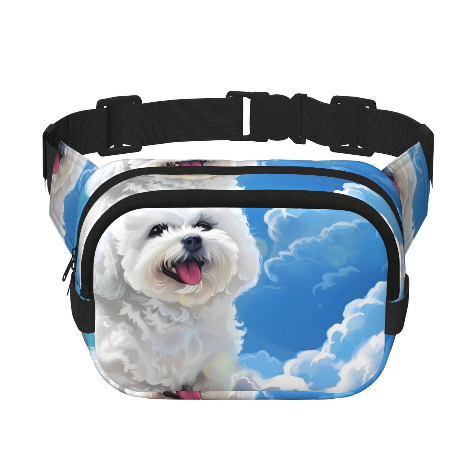 Hirioo Cute Cloud Bichon Frise for Double Layer Waist Bag Adjustable Fanny Pack For Travel Running Hiking