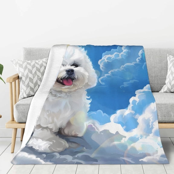 Hirioo Cute Cloud Bichon Frise for Flannel Blanket, Cozy and Warm Throw for Bed or Couch ,Perfect for All Seasons-40"x30"