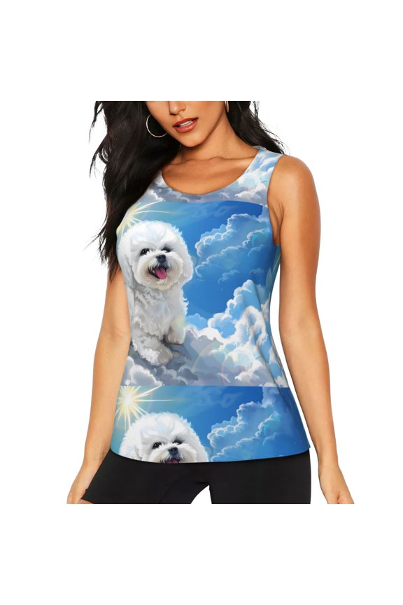 Cute Cloud Bichon Frise for Women's Workout Tank Top Sleeveless Workout Tops Athletic Gym Shirts-Small