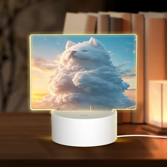 Hirioo Cute Cloud Cat for Rectangular Acrylic with Night Light Best Gifts for Lover Girl Mom, Valentine's Day Anniversary Birthday Wedding Present