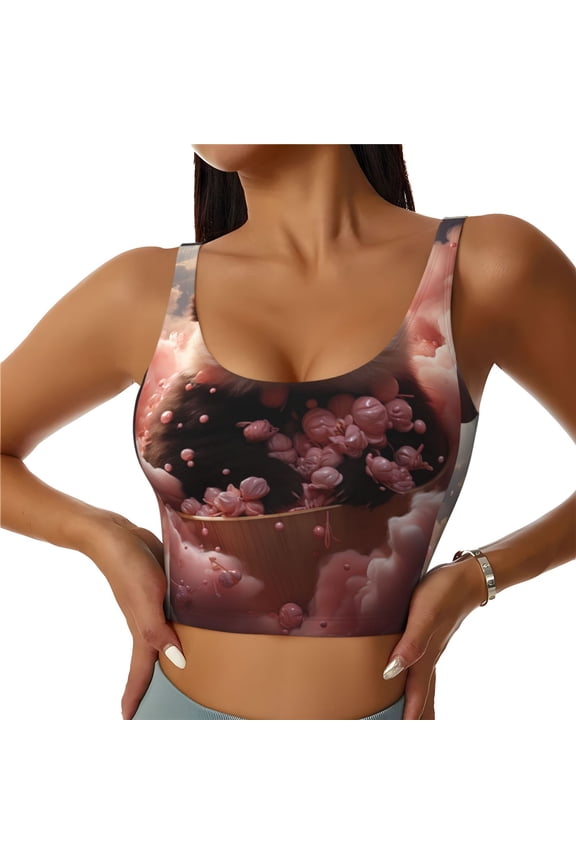 Cute Cloud Panda for Women's Sports Vest with Full-Print Design, Stretchy Fabric and Removable Pads-Medium