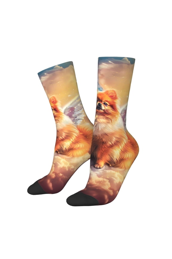 Cute Cloud Pomeranian Pattern Adult Middle Tube Socks Breathable Sock Non-Pilling,Contrasting Color Design
