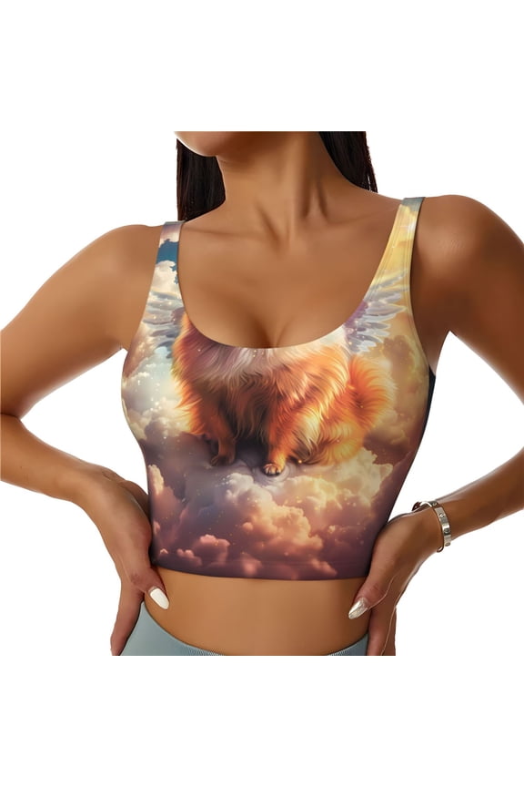 Cute Cloud Pomeranian for Women's Sports Vest with Full-Print Design, Stretchy Fabric and Removable Pads-X-Large