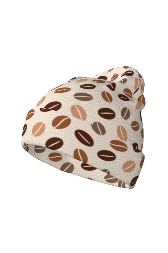 Cute Coffee Bean Print for Men's Knit Cuffed Beanie for Outdoor Activities Unisex