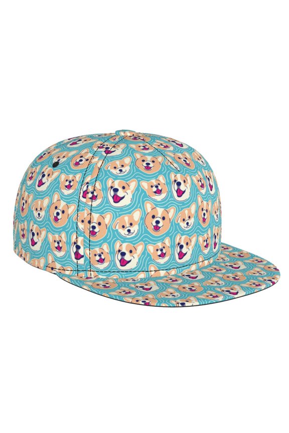 Cute Corgi Head for Baseball Cap Men Cap Flat Brim for Men Women Teens Adjustable Baseball Cap